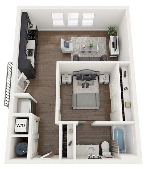 Floor plan for 1 bed, 1 bath, 603 sqft
